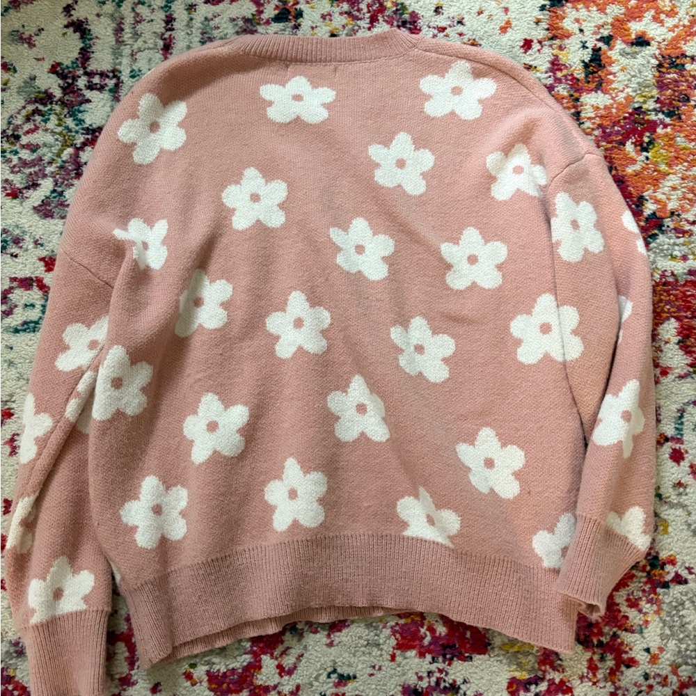 Neutral Ground Floral Crew Neck Sweater In Pink And White View 3